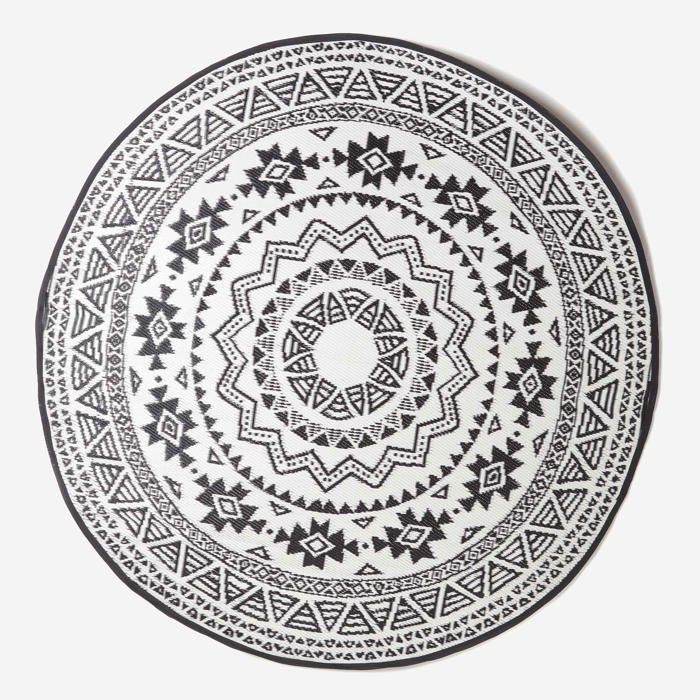 Tapis d'extérieur rond à motif géométrique noir, Ø 180 cm