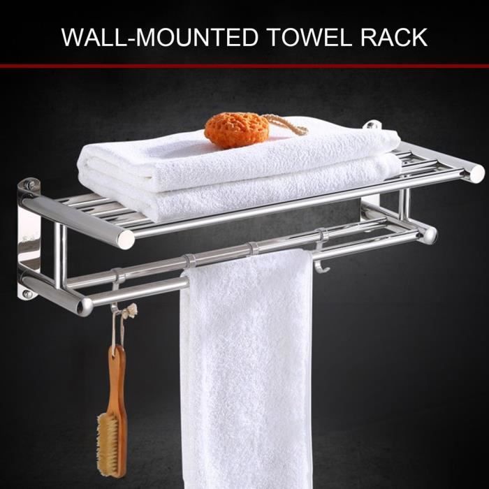 Porte-serviettes de salle de bain, porte-serviettes mural en acier inoxydable, étagère murale 37CM