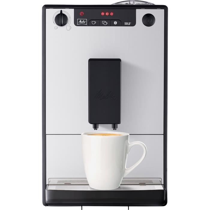 Melitta - Machine à Café à Grain Solo® Pure Silver - Machine Expresso Automatique Broyeur à Grains avec Système d'Extraction Arômes