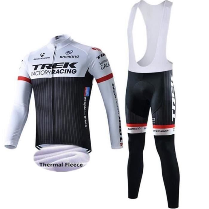 TREK SHIMANO Maillot de Cyclisme Hiver Thermique Fleece longues Manches + Pantalons à Bretelle Homme Vélo Selle de Silicone.XS-3XL