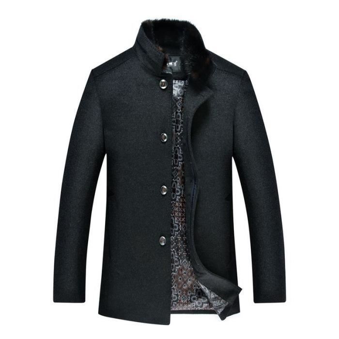 Manteau Homme Col Fourrure Col Montant Manteau Automne-Hiver