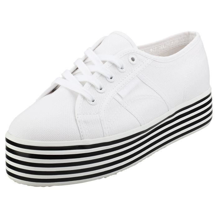 Baskets - Superga - 2790 Cotw Stripes - Femme - Blanc Noir