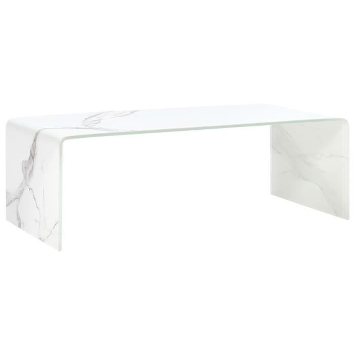 Table basse design scandinave salon contemporain Blanc Marbre 98 x 45 x 31 cm Verre trempé