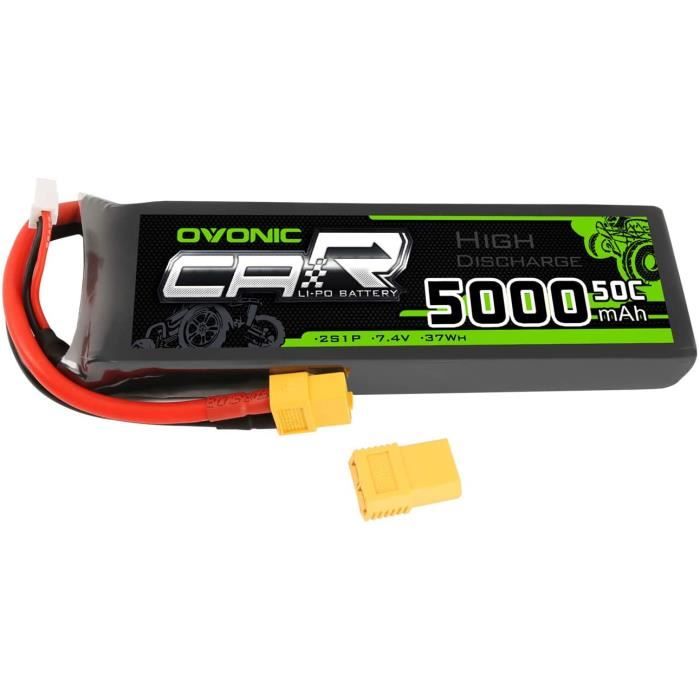 OVONIC RC Lipo Batterie 7.4V 5000mAh 50C 2S avec XT60 Plug pour Voiture RC Traxxas Slash Buggy Team Associé