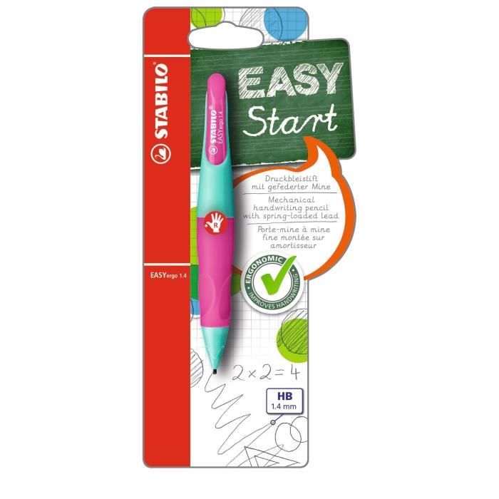 STABILO EASYergo - 1 porte-mine 1.4 droitier + 3 mines HB - rose/vert