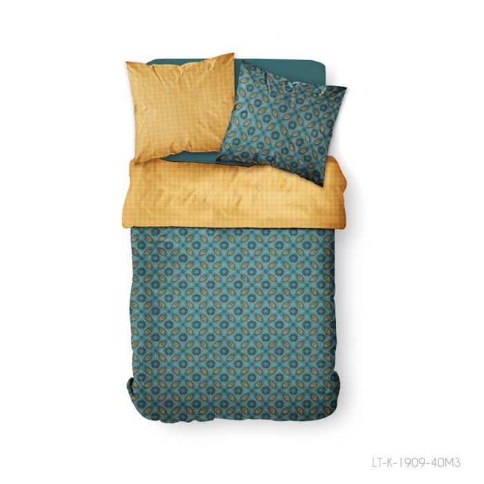 TODAY Parure de couette 100 % Coton 220x240cm SUNSHINE #3.53 - Bleu et orange
