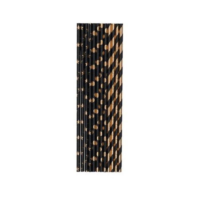 Assortiment de pailles cartonnées - Noir et Doré - 24 pcs
