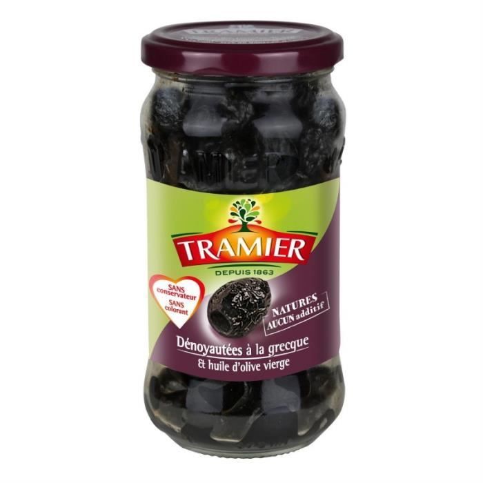 TRAMIER - Olives Noires Grecque Dénoyautées 220G - Lot De 4