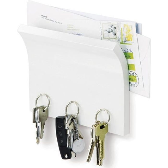Porte Clés Magnétique Mural + Porte Courrier Blanc