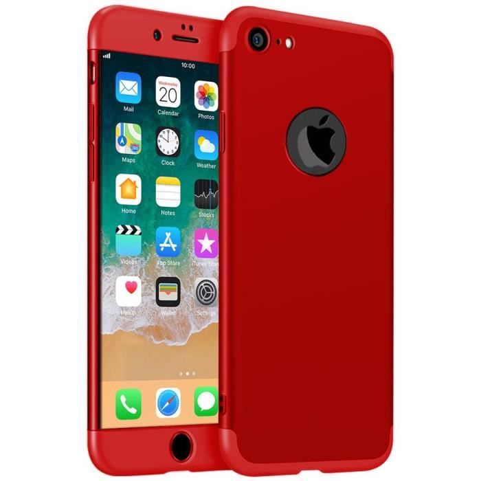 Coque iPhone 8 Intégrale Hybride 3 en 1 Dur PC Bumper Antichoc Rouge