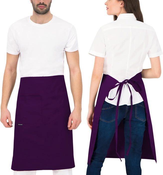 Lot De 2 Tabliers Serveuse Blanc Long Avec Poches - Tablier Barman Cuisine Restauration 68x70 Cm