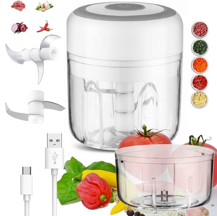 Hachoir Electrique Hachoir à Oignons, électrique, 300 Ml, Petit, Avec Câble De Mini Hachoir Manuel