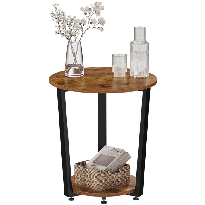 WOLTU Table Basse Ronde Table dAppoint Bout de Canapé Chevet en Bois Composé et en Métal Marron Rustique W0ATT0593