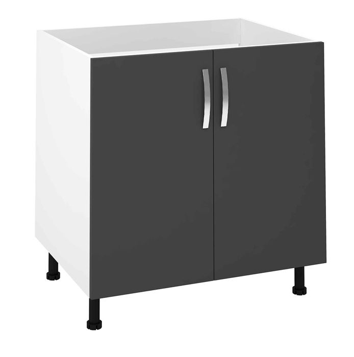 Meuble bas de cuisine pour évier avec 2 portes coloris gris - Hauteur 85 x Longueur 80 x profondeur 58 cm Meuble bas de cuisine pour évier avec 2 portes coloris gris - Hauteur 85 x Longueur 80 x profondeur 58 cm
