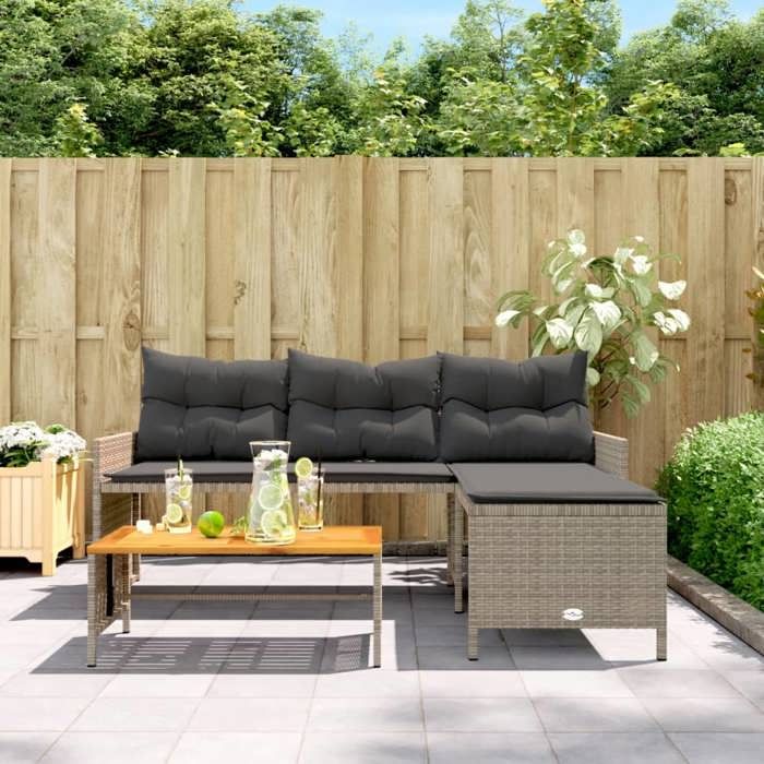 Bon plan Canapé de jardin - JILI HOT - Canapé fixe/sofa Balcon avec table et coussins en forme de L gris Thome7391731