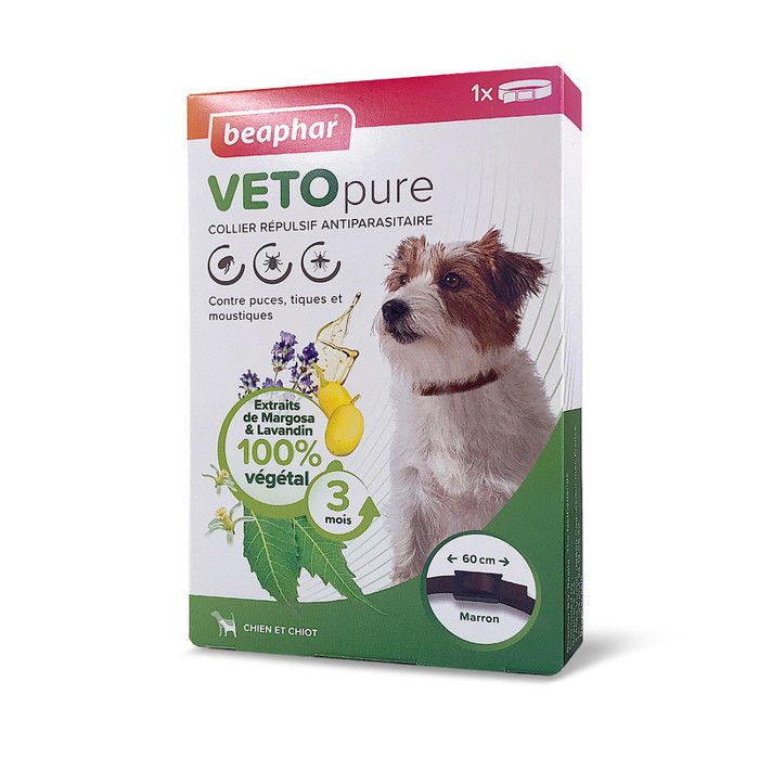 Comparer les prix de BEAPHAR – VETOPURE – Collier Répulsif Antiparasitaire pour Chien et Chiot – Collier Marron de 60cm