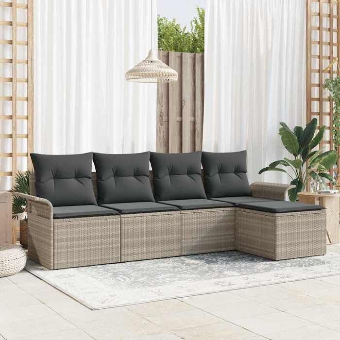 vidaXL Canapé de jardin 5 pièces avec coussins gris clair - Mobilier dextérieur modulable et résistant aux intempéries 3353991
