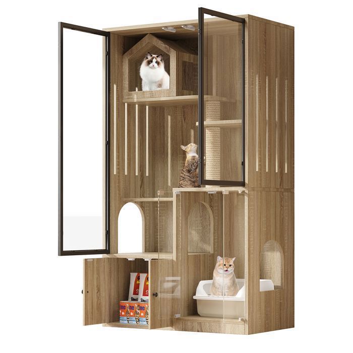 Meilleurs prix pour Villa pour chat en verre grande clôture pour chat à 4 étages maison pour chat résistante à lhiver bois nature 90 x 50 x 160cm
