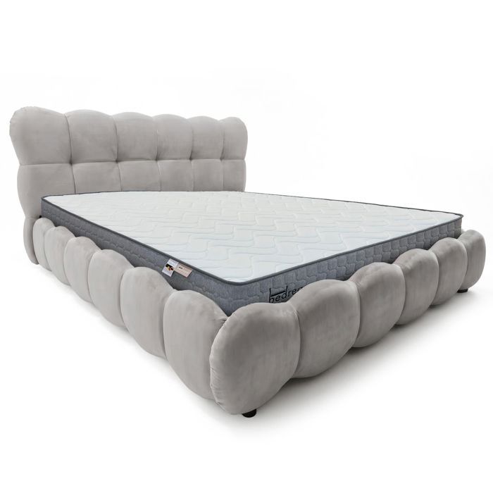 MENZZO Pack Lit-coffre design boule Bilbola + Matelas Bedream 180x200cm Velours Gris - Velours Lit complet : L207 x P223 x H110 cm -