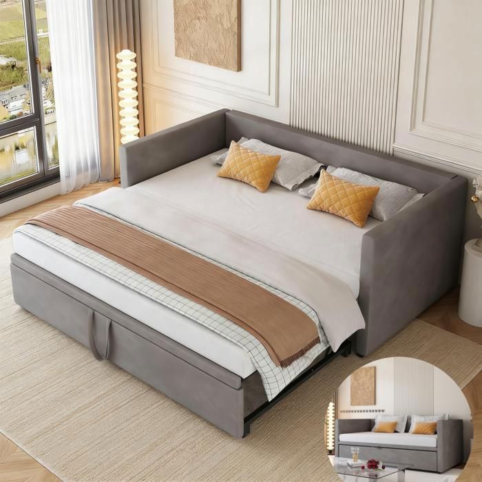 Lit gigogne - KILISKY - 90/180x200 cm - Convertible - Tissu Velours - 2 Places