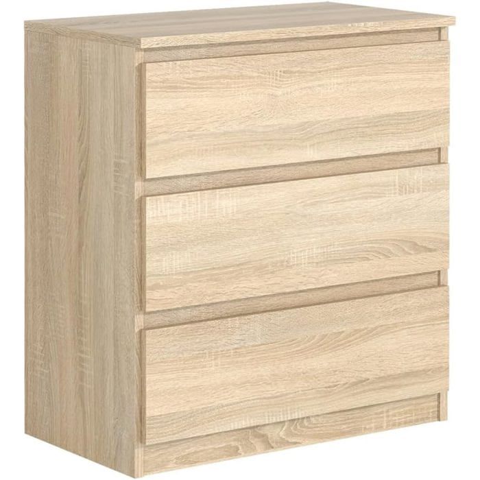 Commode 3 tiroirs - Meblocker - Meuble de Rangement Spacieux - Salon Bureau chambre à couche & enfant - Chêne Sonoma