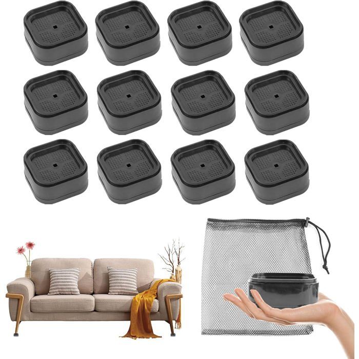 Lot de 12 pieds de meubles réglables 3 5 cm rehausseurs empilables robustes pour lit table chaise ou canapé Label