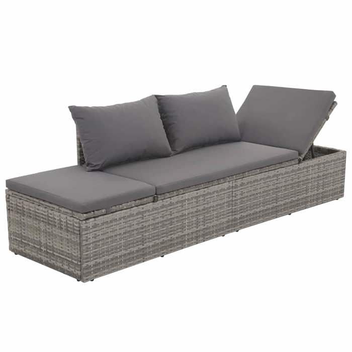 Sale 2026 Lit de repos de jardin - BURKE - Lit dextérieur - Gris 195x60 cm Résine tressée Cc1359