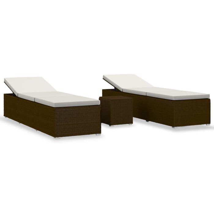 Bain de Soleil - CLARENCE® - Chaise longue de jardin table à thé - Lot de 3 - RUIGNEUF - 2 PLACES - Résine tressée Marron 64897