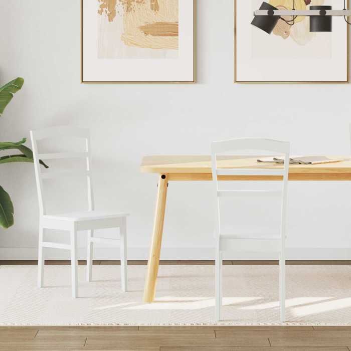 2 pcs Chaises de cuisine Blanc - Magnifique Chaise de salle à mangerClassiquePour salon Blanc Bois de Caoutchouc Massif5963