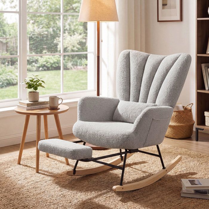 Fauteuil Relax avec Coussin Amovible Fauteuil à Bascule Poches Latérales Salon Chambre Gris