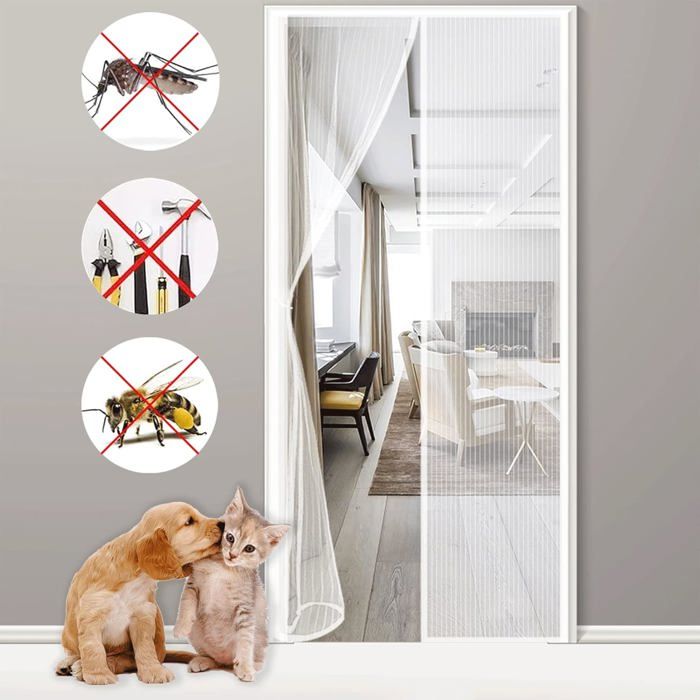 Moustiquaire Porte Fenetre Magnetique 140X220Cm Rideau Anti Mouches Pour Porte Exterieur Couloirs Patio Blanche[BI38]