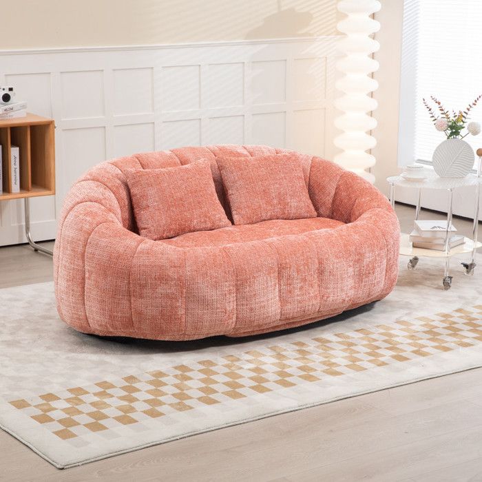 Pouf Géant Adulte Canapé Paresseux 2 Places en Mousse à Mémoire Fauteuil de Sol Confortable en Chenille Rose 150cm pour Salon