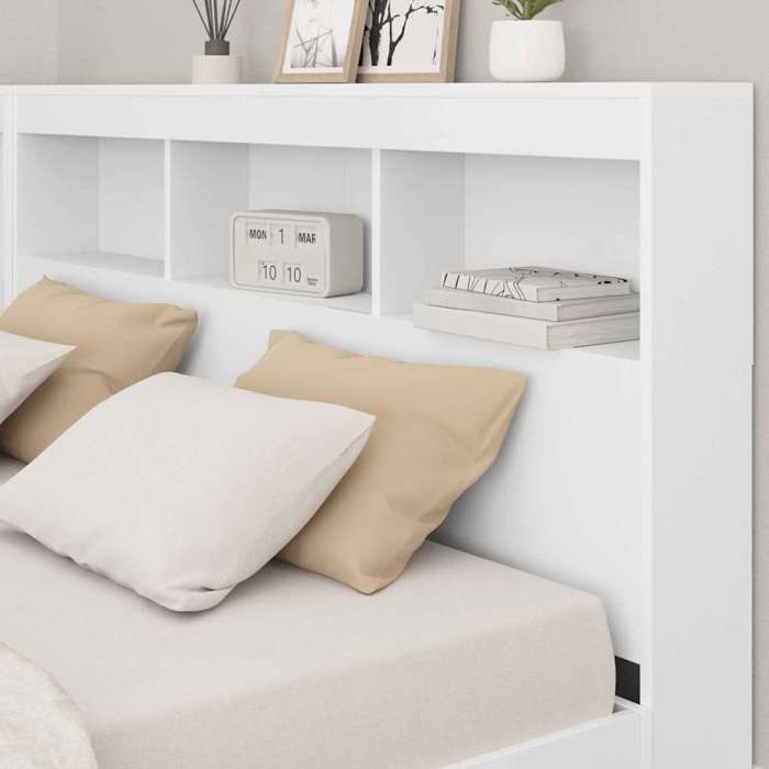 (86957)Moderne Tête de lit de rangement Blanc 140 cm - VIDAXL - bois dingénierie - blanc - sans matelas - 2075x1575x765 cm 8