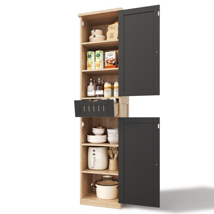 Armoire de cuisine 170x40x30 cm 2 portes 1 tiroir étagères réglables