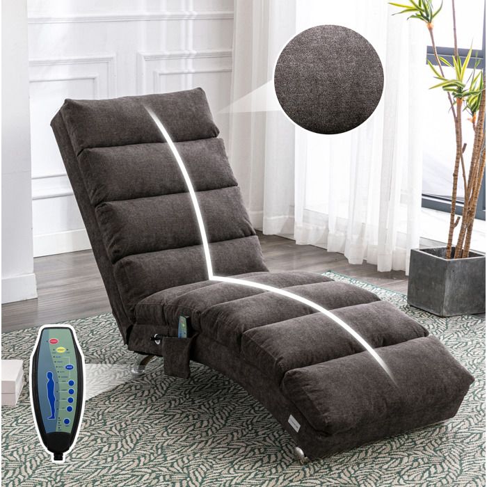 WOVREO fauteuil de relaxation fixe 1 place avec vibration douce tissu lin gris foncé poche latérale
