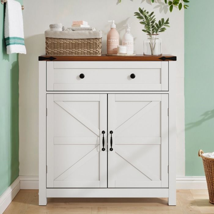 Buffet de cuisine 2 Portes 1 Tiroir et Étagère Réglable - ELVMI - Blanc Aspect Noyer pour Cuisine 76×30×83 cm