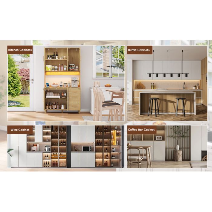 Rangement spacieux buffet de cuisine 183 cm LED contrôlée par appli prises intégrées pour cuisine et salle à manger