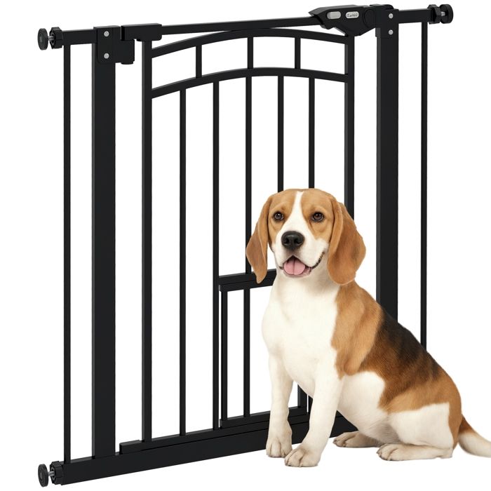 Barrière de sécurité animaux chien porte fermeture automatique sans perçage de 74 à 80 cm acier noir