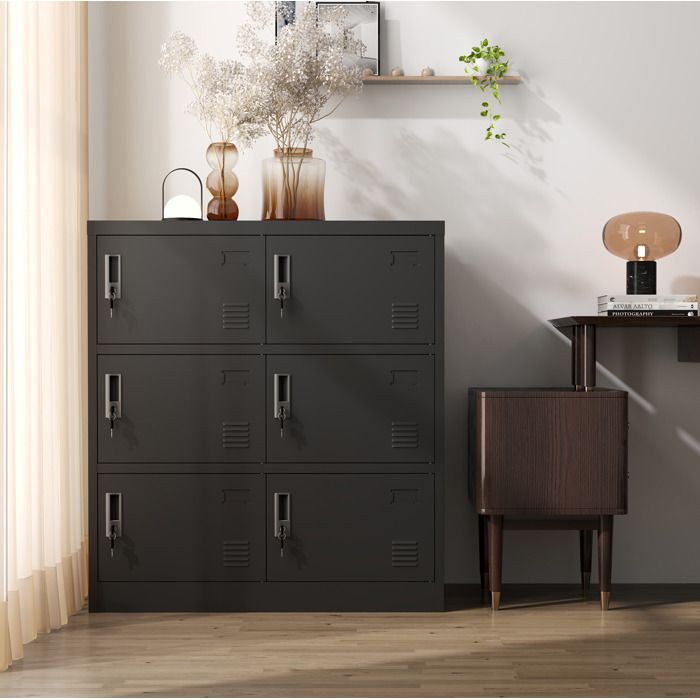 Meuble de rangement métallique 6 portes verrouillable avec ventilation et fente pour carte 90x40x100 cm noir TYNQER
