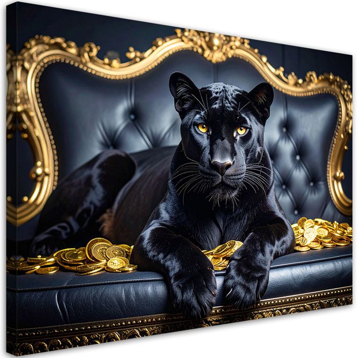 Tableau mural panthère noire - Feeby - Toile canvas 240 g/m2 - 45x30 cm - Rectangulaire - À suspendre - Intérieur