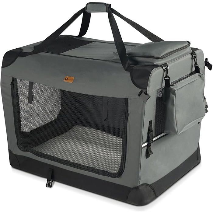 Sac Transport Pliable pour Chien et Chat Caisse de Transport Respirant avec Mates en Peluche Amovible XL (82x60x60cm) Gris GRIS SAC
