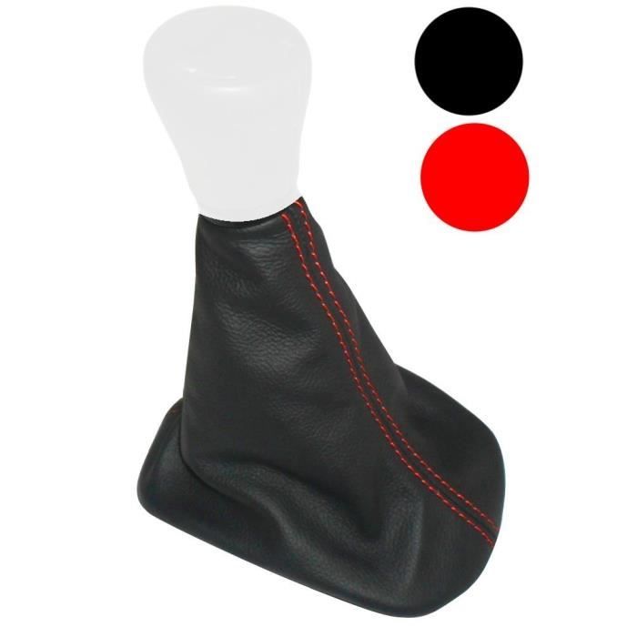 Soufflet Levier De Vitesse Simili Cuir - AERZETIX - Noir Surpiqûres Rouges