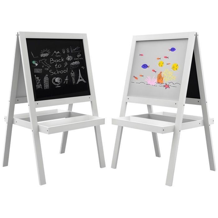 Tableau chevalet - AIYAPLAY - enfant 2 en 1 ardoise magnétique et tableau noir à craie rangement - bois - blanc