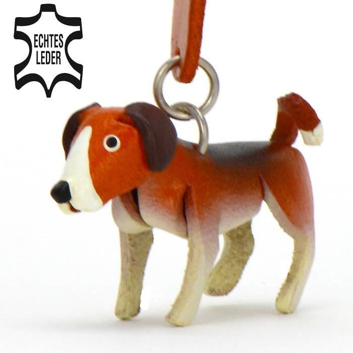 Porte Clés En Cuir Chien Beagle Bella Blanc Marron Noir 5 X 2 X 4 Cm L X L X H Vxt77