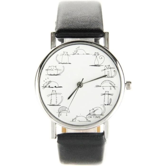 Montre Femme Le Chat – Boîtier Or Avec Diamant – Bracelet Blanc Cuir – Occasion – Quartz