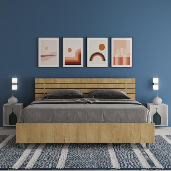 Lit double Ankel Fisso en chêne - Ankel - Tête de lit droite - Lattes horizontales - 160x190 cm Lit double Ankel Fisso en chêne - Ankel - Tête de lit droite - Lattes horizontales - 160x190 cm