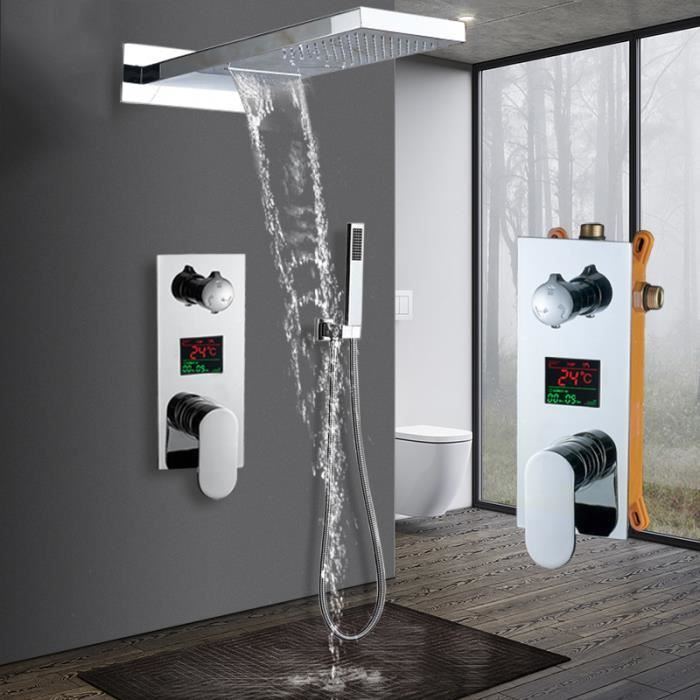 Robinetterie De Douche 105 Cm Chromée Pour Douches à Effet Pluie Ovales