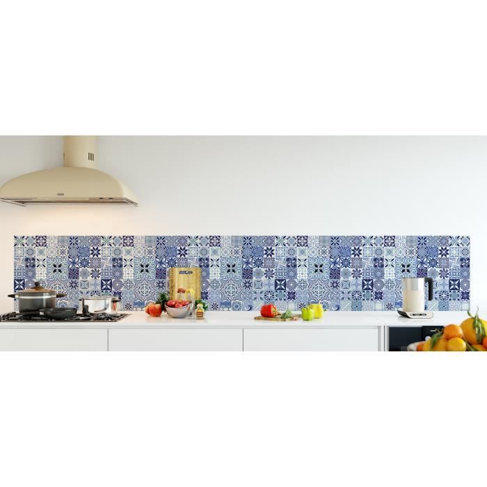 Credence De Cuisine Adhesive En Panneau Composite Aluminium Carreaux De Ciment Bleus L 300 X H 50 Cm Cdiscount Bricolage