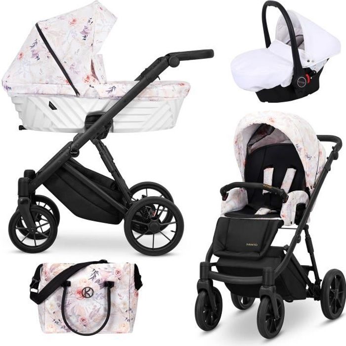 KUNERT Ivento 3en1 - Poussette design - 0 à 3 ans - 9 accessoires - Blanc floral