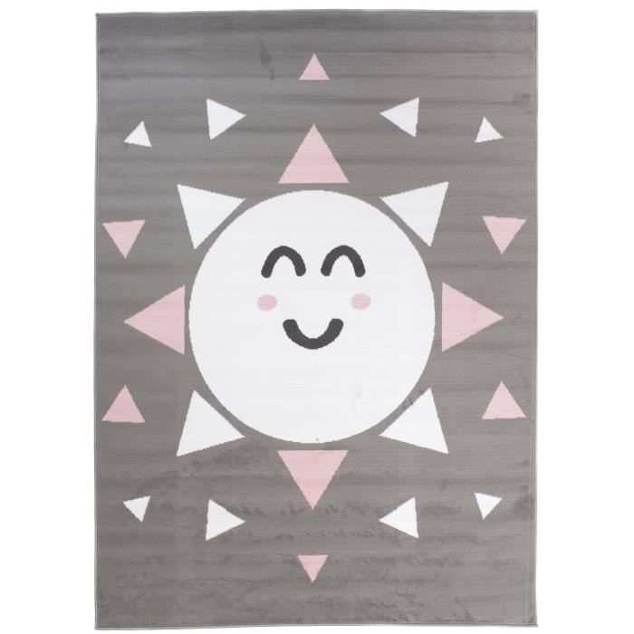 Tapiso Pinky Tapis Chambre Enfant Moderne Soleil Triangles Gris